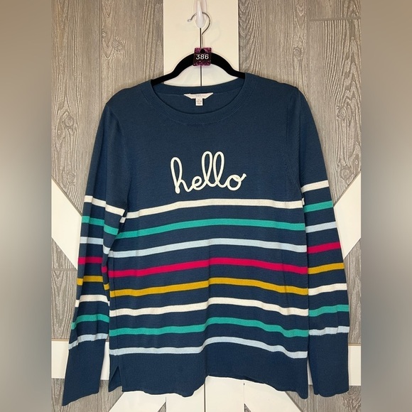 Time and Tru Sweaters - B14.09 Time and True “Hello” Lightweight Cotton Sweater Multicolor Striped L